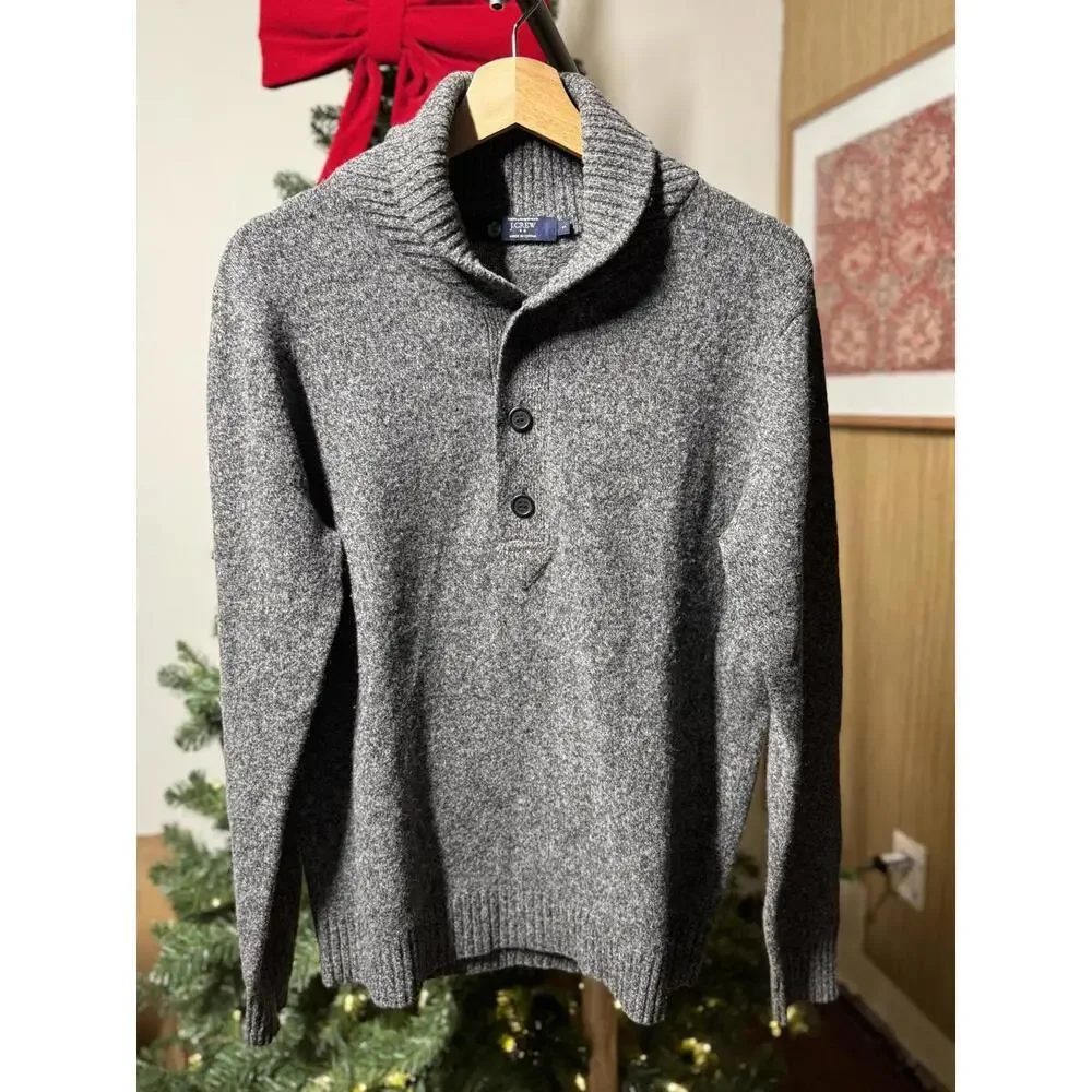 J.CREW Men's Gray Shawl Collar Henley Sweater